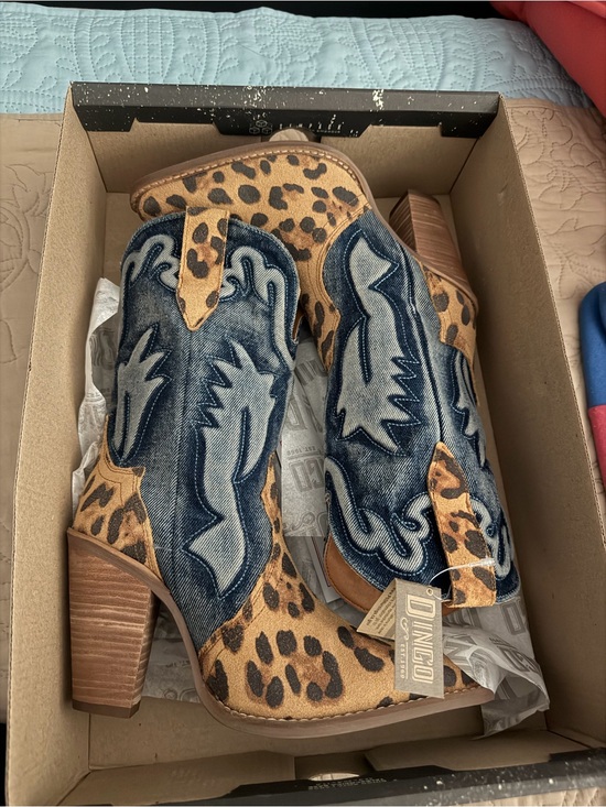 dingo Shoes - dingo Leopard & Denim Western Heeled Boots
